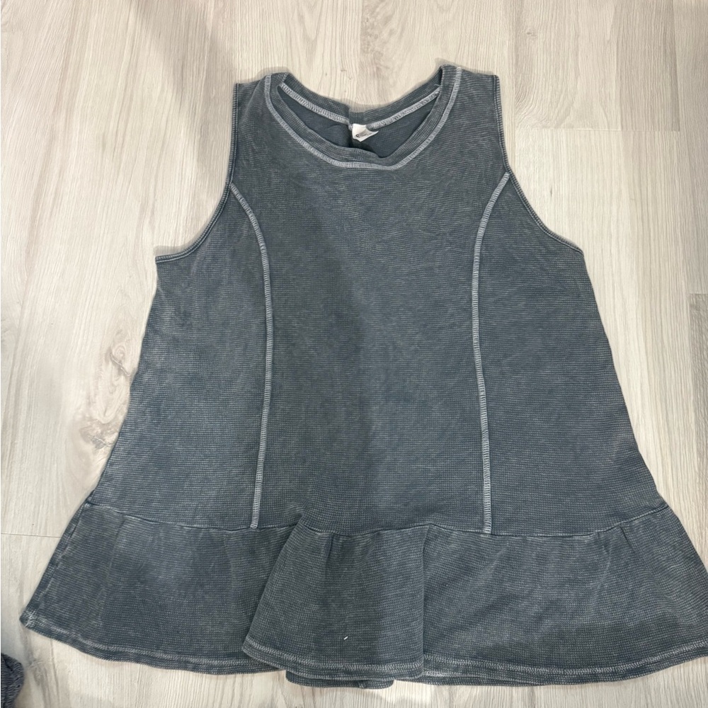 Sew In Love Gray Peplum Tank Top with Elegant Piping